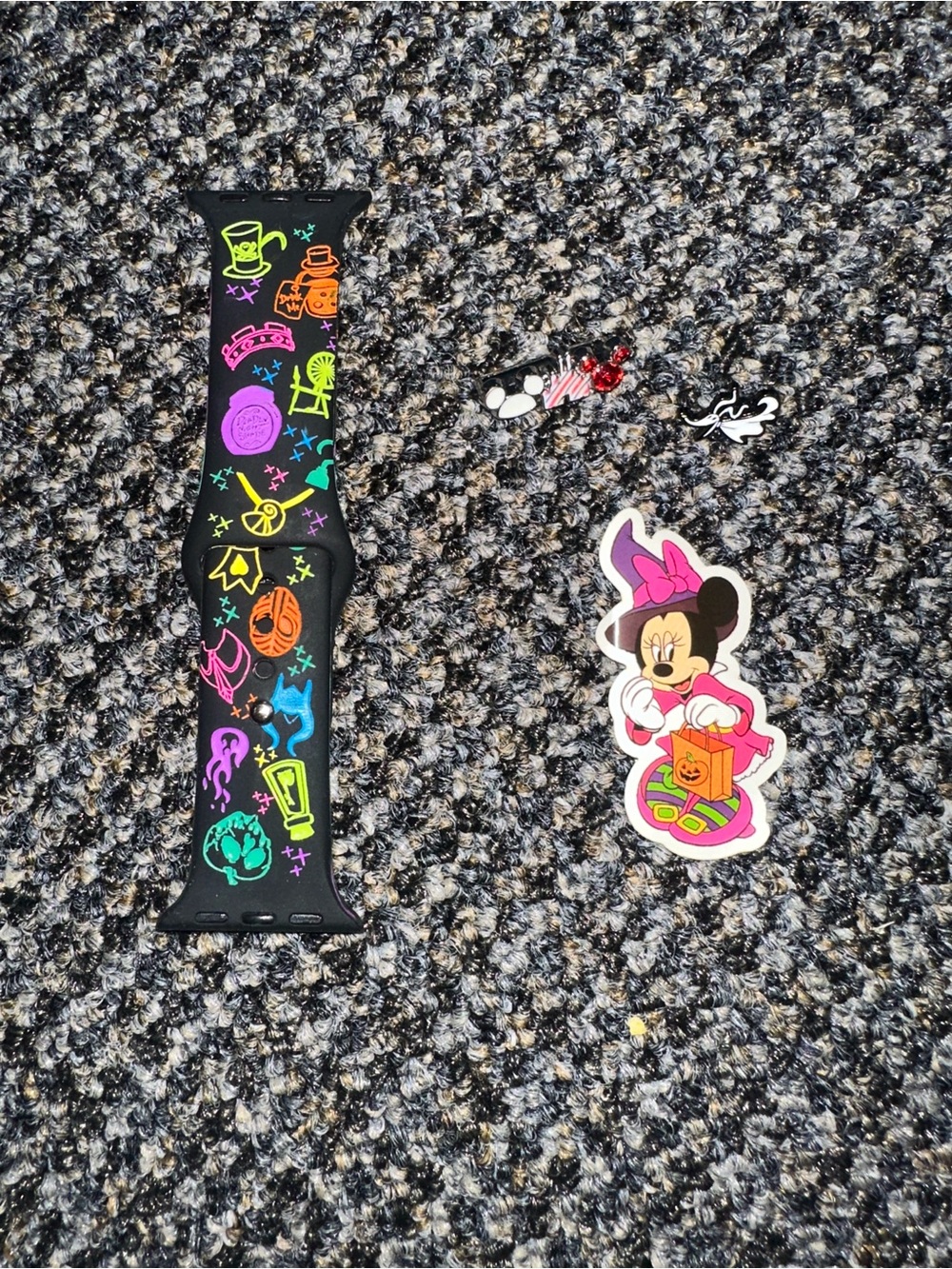 Disney Minnie Mouse Black Apple Watch Band with Neon Villains 🦹 Icons